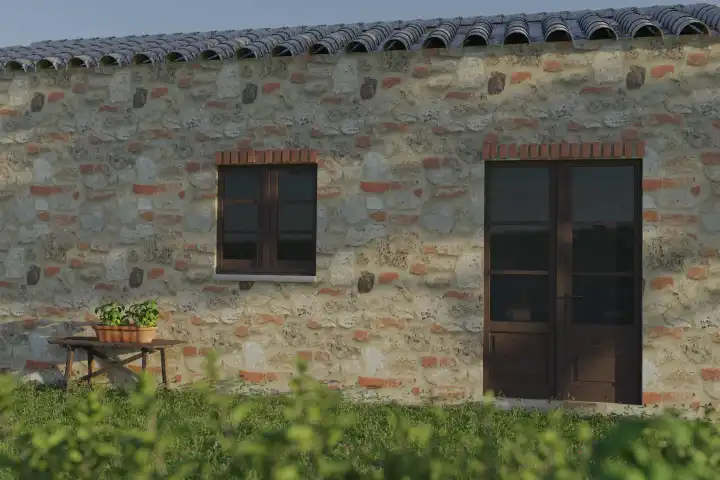 Traditionelles toskanisches Bauernhaus im abendlichen Sonnenlicht