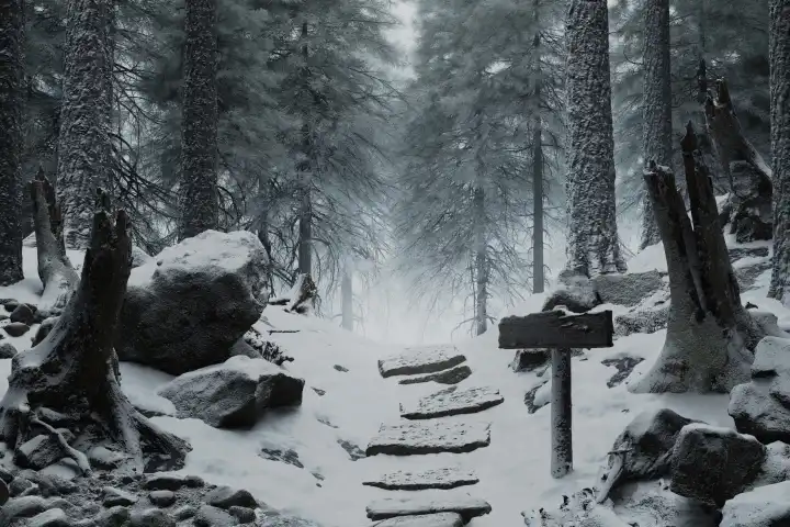Snow-covered forest path