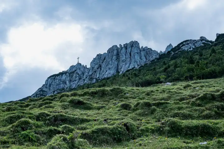 Kampenwand a mountain in Bavaria near Aschau on a cloudy summer day