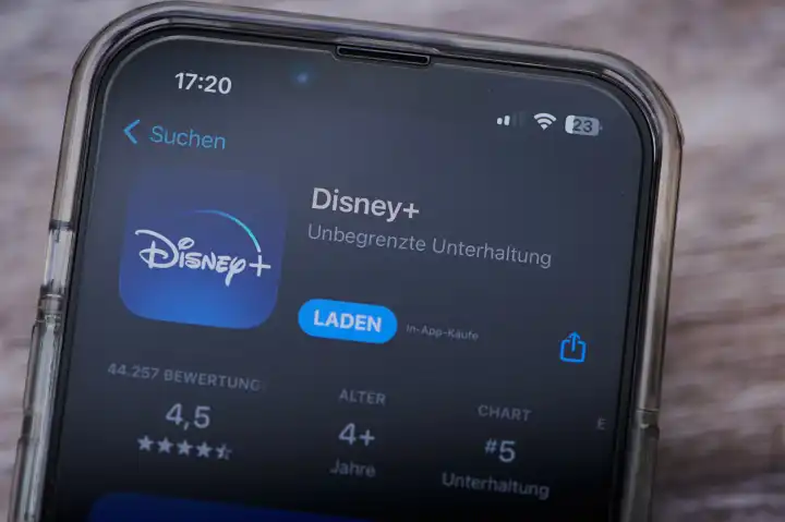 Mainz, Germany - August 02, 2023: icon of the Disney app on a German smartphone in app store