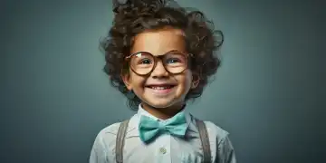 cute young boy with a happy face is wearing glasses, generated with AI