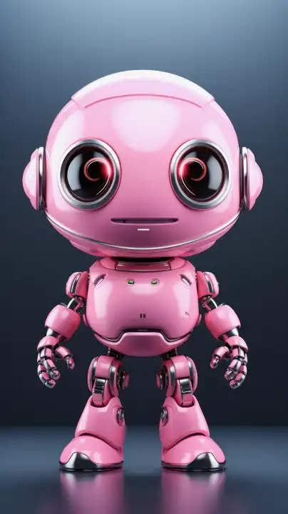KI Generative 3D-Illustration eines niedlichen rosa Roboters vor grauem Hintergrund