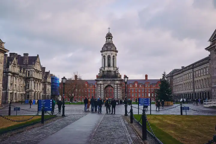 Dublin, Ireland - Dec 21, 2023: on the campus of Trinity College in Dublin, Ireland