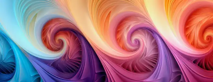 KI Generative Illustration von pastellfarbenen Fraktal-Wirbel in Bannergröße