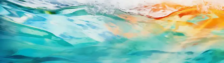 AI Generative Hintergrund Illustration Banner mit einer bunten Wasseroberfläche, grün und orange Farbe