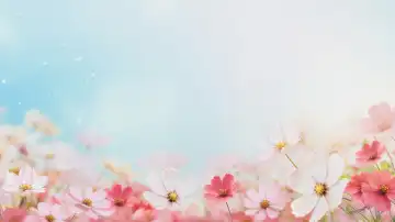 AI Generative Illustration eines weichen pastellfarbenen Frühlingshintergrundes mit rosa und weißen Blumen und unscharfem Hintergrund für Kopierraum