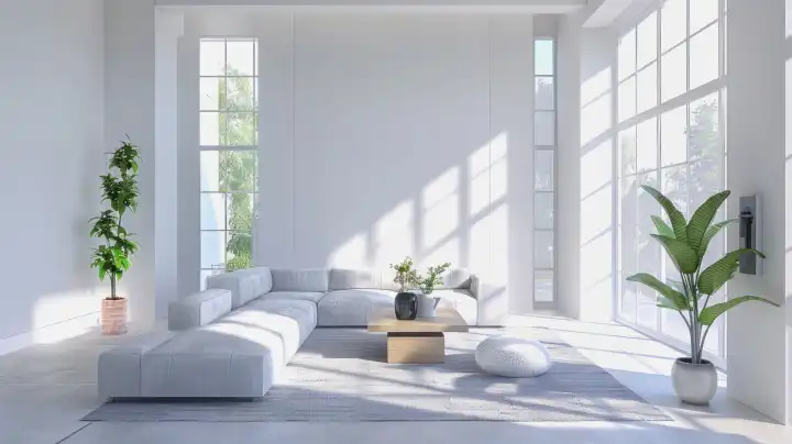 KI Generative Illustration eines 3D-Wohnzimmerinnenmockups in weißer Farbe