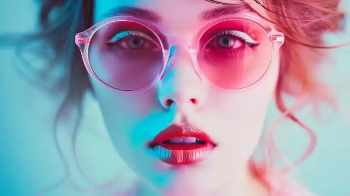Eine junge Frau betrachtet das Leben durch eine rosarote Brille