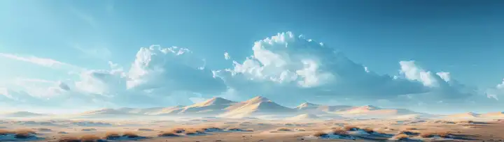 ai generative banner-illustration einer wüste landschaft mit dünen im hintergrund, bewölkten himmel