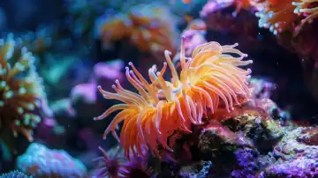ai generative illustration of close-up of an orange-colored sea anemone