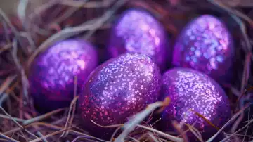 ai generative illustration of an easter nest with purple eggs