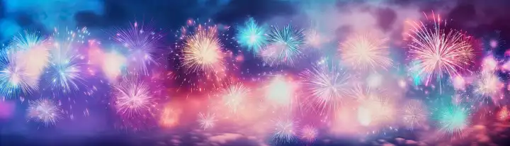 ai generative background banner with colorful New Year s eve fireworks
