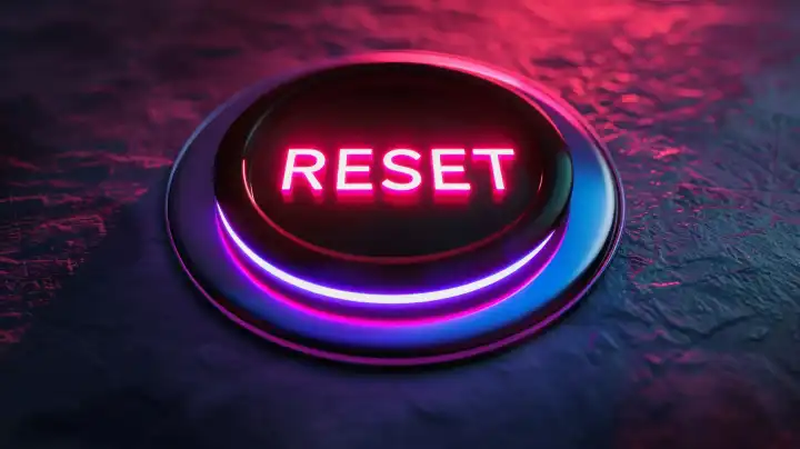 ai generative illustration of a black 3d button with the word RESET on it