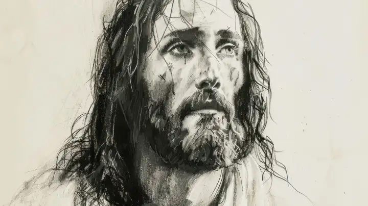 ai generative Illustration des Porträts von Jesus im Stil einer Kohlezeichnung