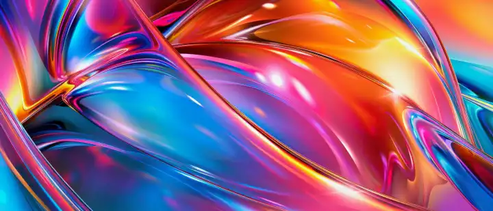 ai generative illustration of a colorful abstract shiny curvy background