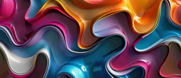 ai generative illustration of a colorful abstract shiny curvy background
