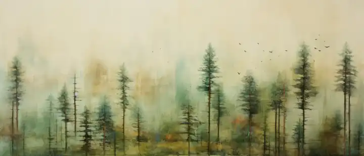 ai generative abstract forest illustration in encaustic style