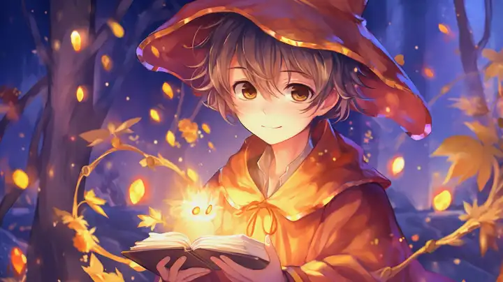ai generative illustration of a cute young anime wizard