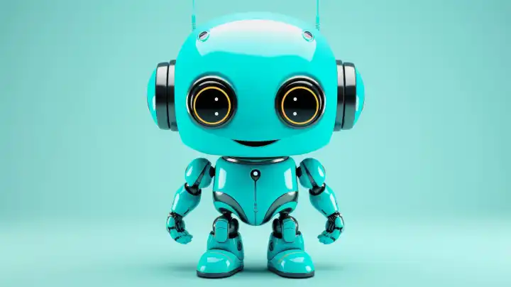 ai generative illustration of a cute turquoise colored robot