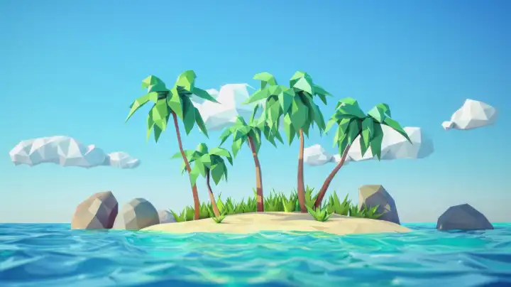 ai generative Illustration einer abstrakten Insel im Ozean im Cartoon-Stil