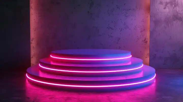 ai generative, purple neon colored stairs in podest shape