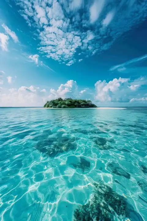 ai generative, a small cute island in a turquoise clear ocean