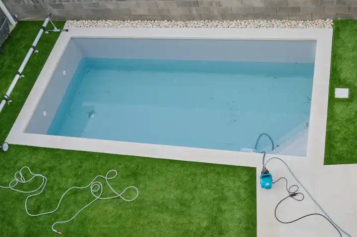pool cleaning of the dirty water after the winter season