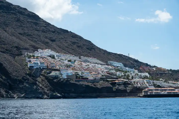 Los Gigantes, Tenerife - April 22, 2024: Residential buildings and hotel complexes in Los Gigantes, Tenerife