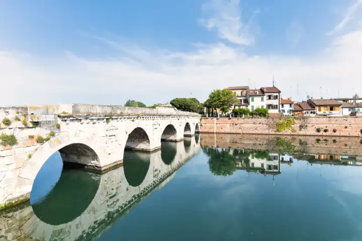 The Augustus Tiberius Bridge in Rimini in Emilia Romagna Italy