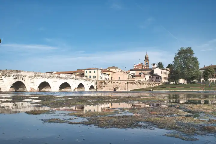 The Roman bridge of Augustus Tiberius in Rimini in Emilia Romagna Italy