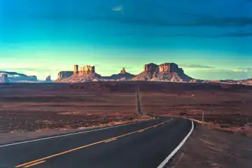 Scan of old slide depicting the famous road to Monument Valley in Arizona - Utah.