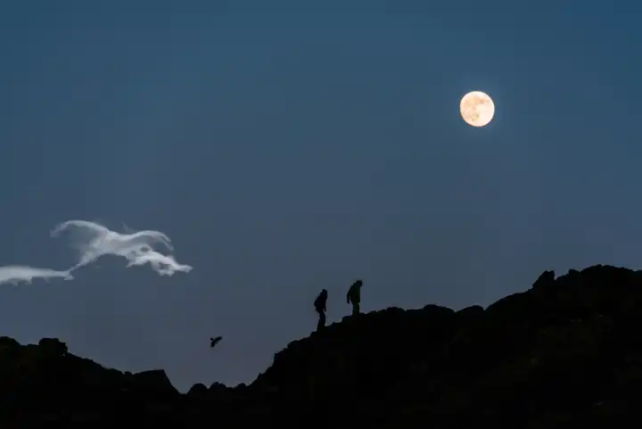 Spaziergang unter dem Mond - Silhouette in der Nachtszene