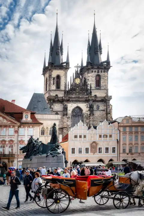 Prague, Czech Republic - 6 September 2019: Life in the Old Town Square in Prague