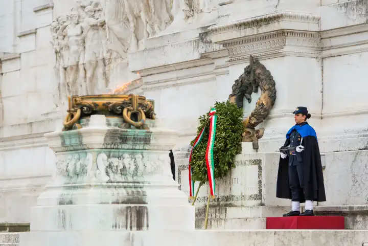 ROME,ITALY-March 24,2015:a female soldier guard at the monument of the Unknown Soldier in the altar of the fatherland in Rome