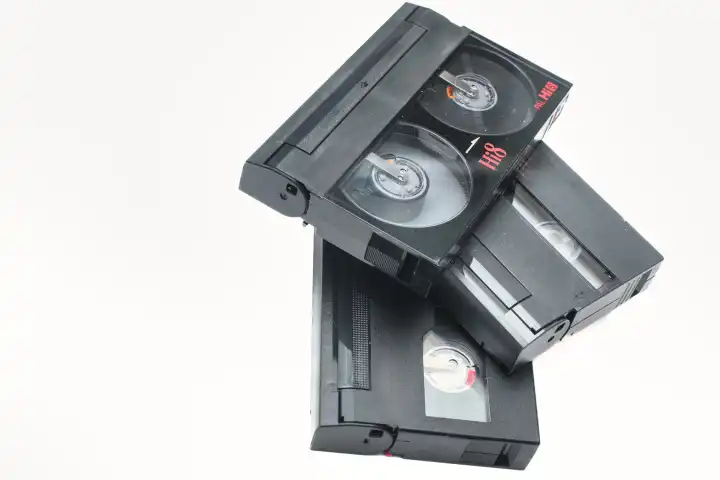 Vintage Video8 cassettes on white background