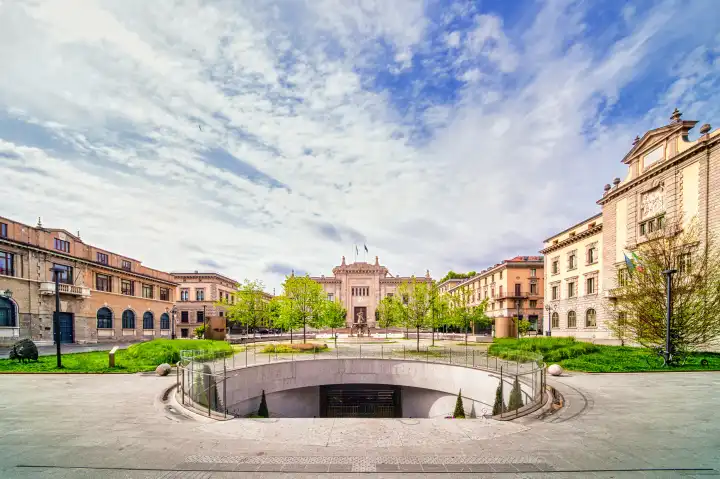 Bergamo. The new Dante Alighieri square with the palazzo di giustizia