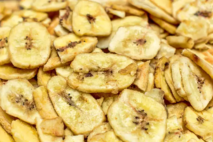 Detail of industrial dried bananas