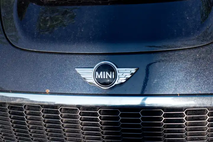 Automotive industry, symbol image: radiator grille with Mini brand emblem
