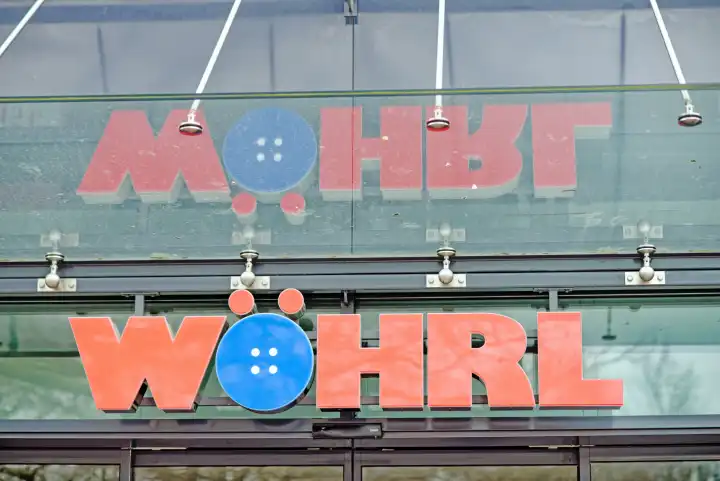Lettering, logo of the fashion retailer Wöhrl on a store, Fürth, Bavaria, Germany