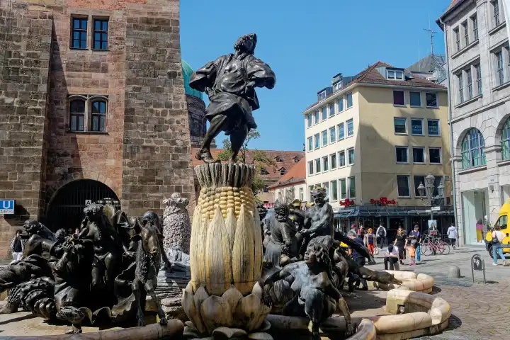 Marriage carousel, marriage fountain, Hans Sachs fountain, in front of the White Tower in Nuremberg, Bavaria, Germany