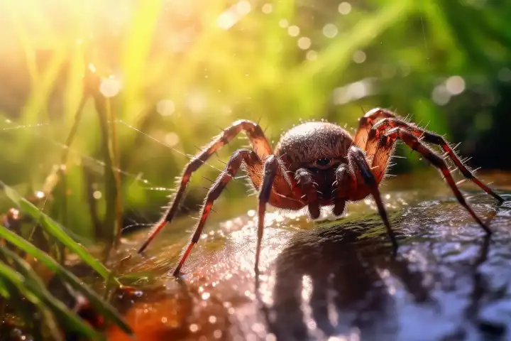 Eine europäische Spinne in einem mit generativer KI-Technologie erstellten Netz
