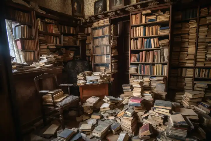 Eine sehr alte Bibliothek mit vielen alten Büchern, die mit generativer KI-Technologie erstellt wurden