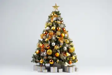 Beautiful decorated christmas tree isolated created with generative AI technology