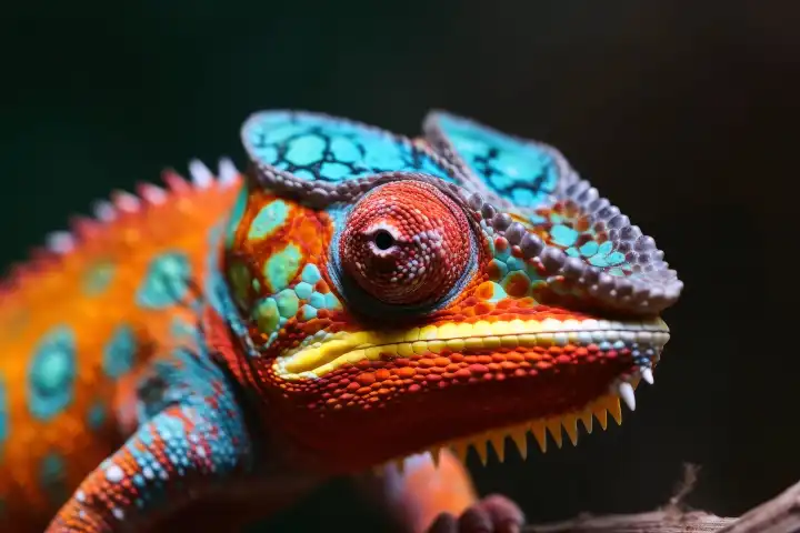 Colorful chameleon close up created with generative AI technology