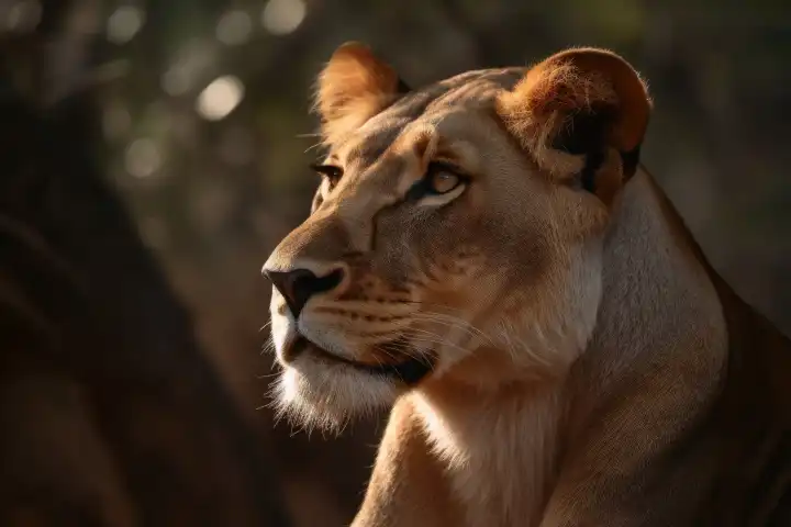 A beautiful lioness portrait created with generative AI technology