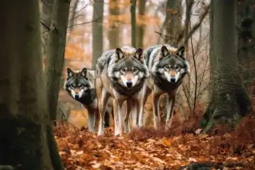 Wild wolves in a forest created with generative AI technology