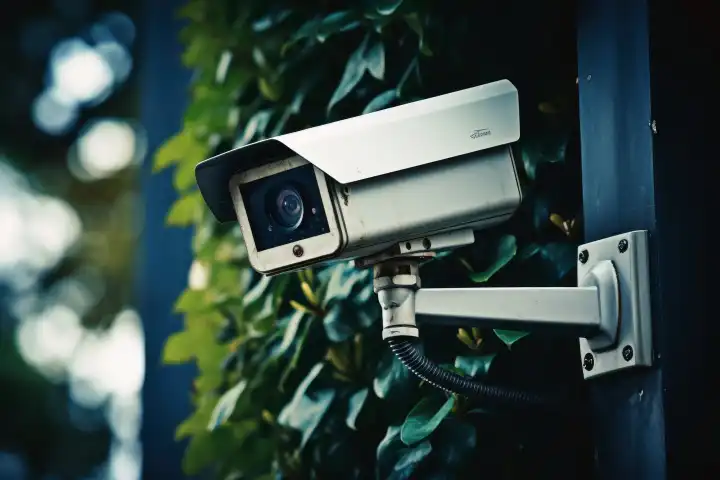 Eine Überwachungskamera an einer Wand, generiert mit KI