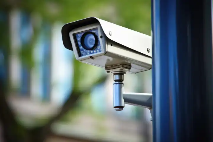 Eine Überwachungskamera an einer Wand, generiert mit KI