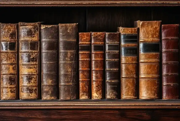 Old books in a shelf background, generated with AI