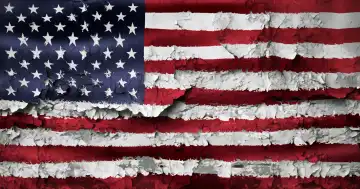3D-Illustration einer USA-Flagge - realistisch schwenkende Stoffflagge.